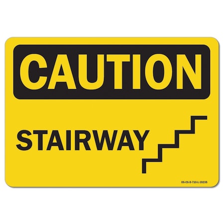 Signmission OSHA Caution, 12" Height, Rigid Plastic, 18" x 12", Landscape, Stairway (with graphic) OS-CS-P-1218-L-19235
